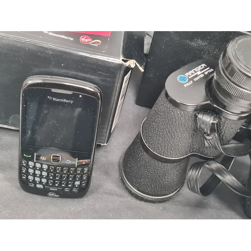 416 - Blackberry Curve 8520 Smartphone with box & ranger binoculars 12 x 50 field 6.5