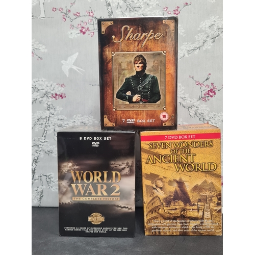 418 - Job lot of 6 DVD box sets to include: Star Wars 1-3 & 4-6, Sharpe, 7 wonders of the World, World War... 