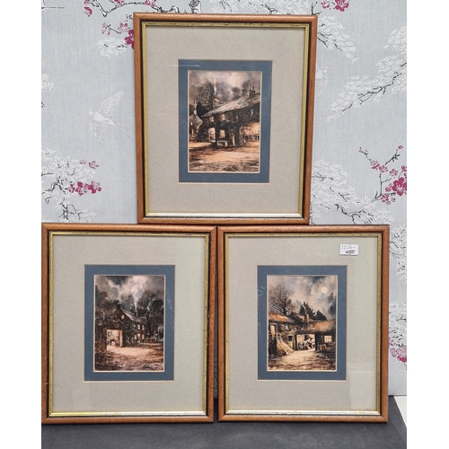 426 - Set of 3 glass framed prints depicting country cottages in the moonlight by John Freeman. Possibly N... 