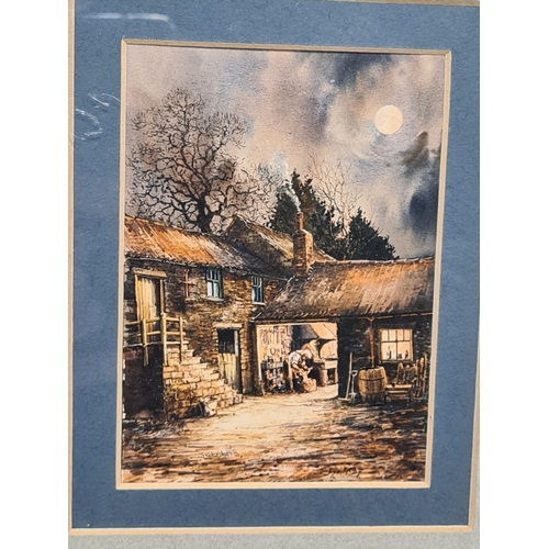 426 - Set of 3 glass framed prints depicting country cottages in the moonlight by John Freeman. Possibly N... 