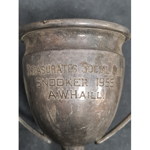 725 - One hallmarked silver small trophy cup and one small trophy cup stamped EPNS to include: Arcadian LT... 