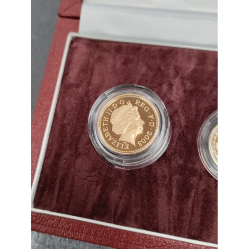 855 - The royal mint 2004 four 22ct gold proof pattern collection coins.