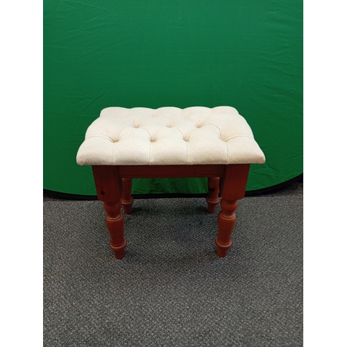 508 - Pine stool with cushion. Measures H 47cm x W 50cm D 38cm