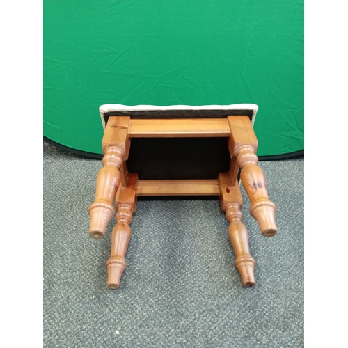 508 - Pine stool with cushion. Measures H 47cm x W 50cm D 38cm