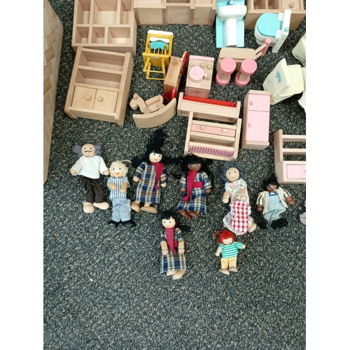 511 - Job lot of wooden dolls house figures and furniture