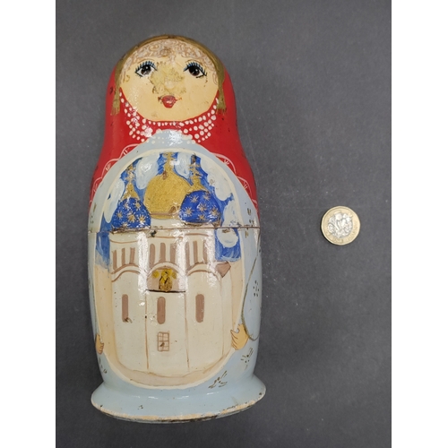 534 - A very old set of russian nesting dolls with russian builds on.