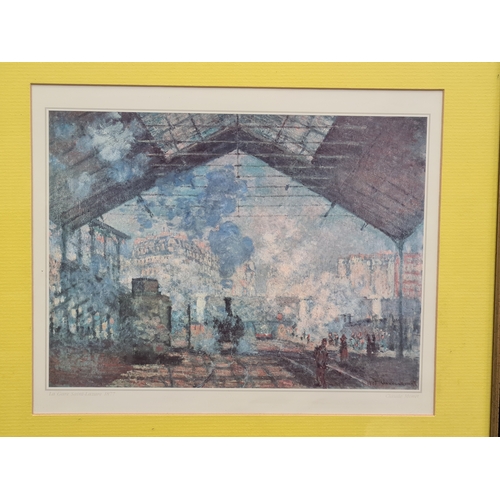 540 - Collection of 9 glass framed Locomotive prints, to include: Large Monet H48cm x 58cm, Small Monet 4o... 