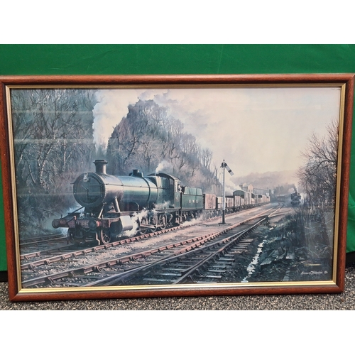 540 - Collection of 9 glass framed Locomotive prints, to include: Large Monet H48cm x 58cm, Small Monet 4o... 