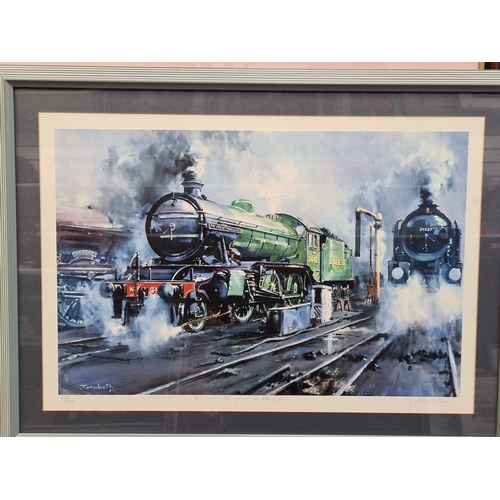 540 - Collection of 9 glass framed Locomotive prints, to include: Large Monet H48cm x 58cm, Small Monet 4o... 