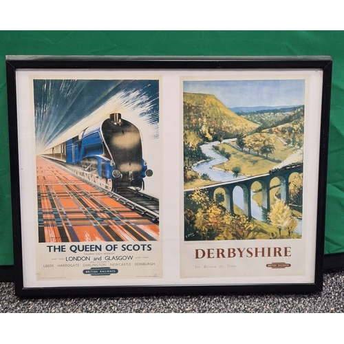 541 - Collection of 4 glass framed Locomotive prints with advertising or text, to include: Darjeeling Rail... 