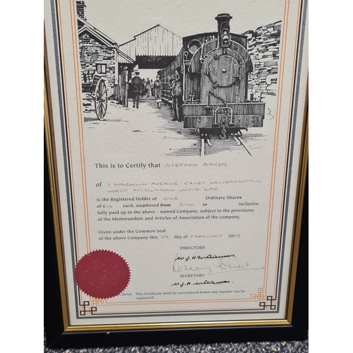 541 - Collection of 4 glass framed Locomotive prints with advertising or text, to include: Darjeeling Rail... 