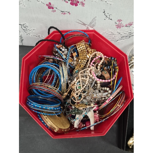 804 - Job lot of mixed costume jewellery to include a compass, pocket watch and silver bangle.