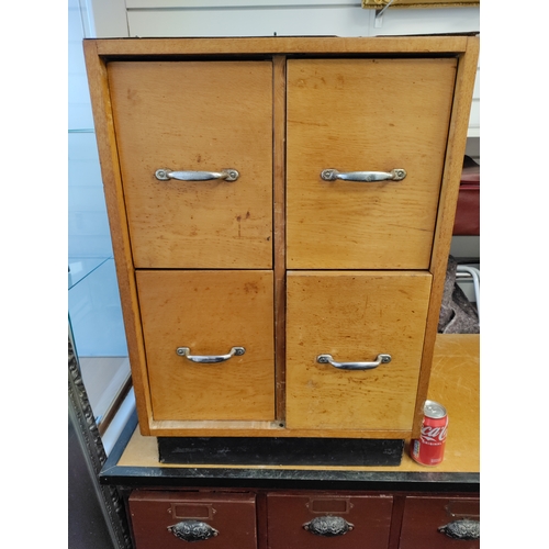 565 - Vintage industrial 4 drawer cabinet likely from early to mid 20th century, full of tools and other i... 