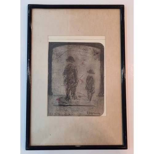 703 - Original sketch pencil drawing of two figures at 'Old Mill' signed L.S.Lowry. Image drawn on writing... 