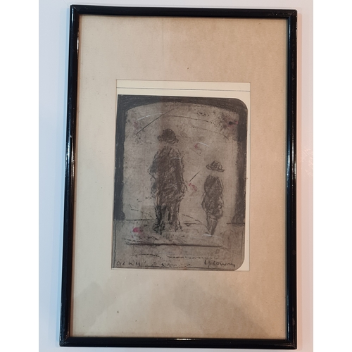 703 - Original sketch pencil drawing of two figures at 'Old Mill' signed L.S.Lowry. Image drawn on writing... 