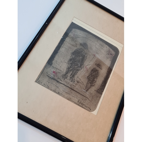 703 - Original sketch pencil drawing of two figures at 'Old Mill' signed L.S.Lowry. Image drawn on writing... 