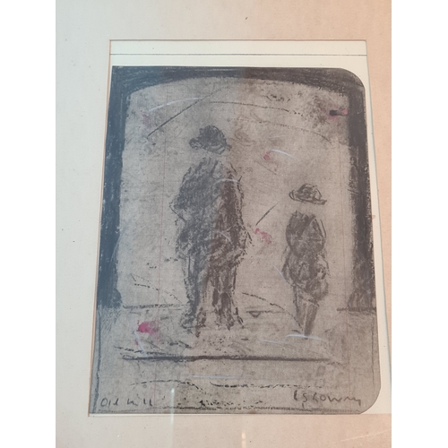 703 - Original sketch pencil drawing of two figures at 'Old Mill' signed L.S.Lowry. Image drawn on writing... 