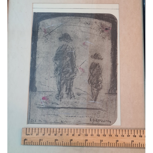 703 - Original sketch pencil drawing of two figures at 'Old Mill' signed L.S.Lowry. Image drawn on writing... 