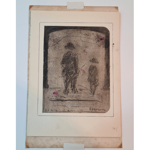 703 - Original sketch pencil drawing of two figures at 'Old Mill' signed L.S.Lowry. Image drawn on writing... 