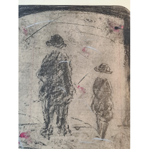 703 - Original sketch pencil drawing of two figures at 'Old Mill' signed L.S.Lowry. Image drawn on writing... 