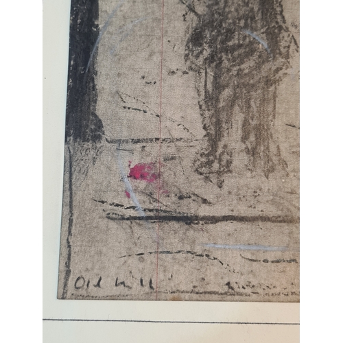 703 - Original sketch pencil drawing of two figures at 'Old Mill' signed L.S.Lowry. Image drawn on writing... 