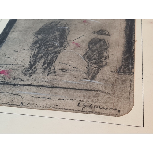 703 - Original sketch pencil drawing of two figures at 'Old Mill' signed L.S.Lowry. Image drawn on writing... 