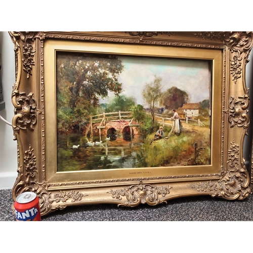 706 - Oil painting signed Yeend King V. P. R. I, in large ornate gilt frame H 68cm x W 85cm.