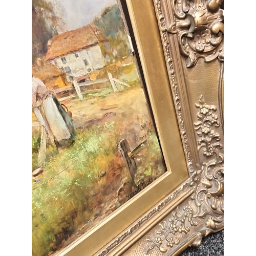 706 - Oil painting signed Yeend King V. P. R. I, in large ornate gilt frame H 68cm x W 85cm.