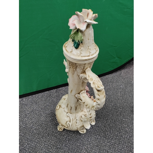 595 - Capodimonte - large mid century lidded jug with large modelled flowers. Height 65cm.