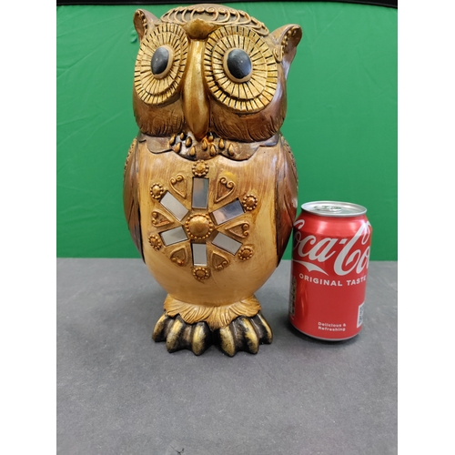 602 - Wooden hand carved owl with mirrored style chest