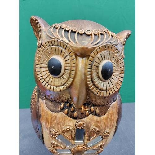 602 - Wooden hand carved owl with mirrored style chest