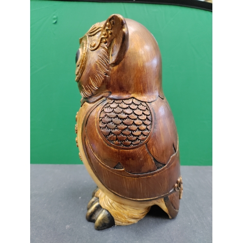 602 - Wooden hand carved owl with mirrored style chest