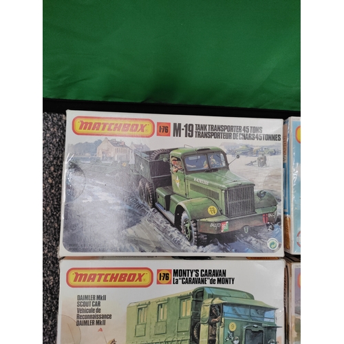 640 - Lot of 4 matchbox military vehicle model kits. Including: 1:76 scale M-19 Tank transporter, 1:76 sca... 