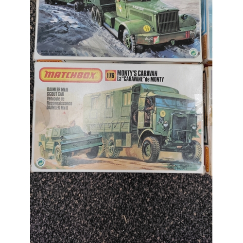 640 - Lot of 4 matchbox military vehicle model kits. Including: 1:76 scale M-19 Tank transporter, 1:76 sca... 