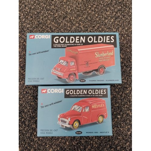 643 - Lot of 2 corgi golden oldies diecast models. A Thames Trader Slumberland and a Morris 1000 van, spec... 