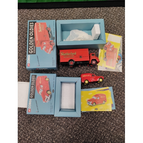 643 - Lot of 2 corgi golden oldies diecast models. A Thames Trader Slumberland and a Morris 1000 van, spec... 