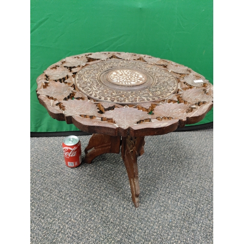 651 - A vintage Anglo-Indian hand carved folding side table. Likely dating back to late 19th or early 20th... 