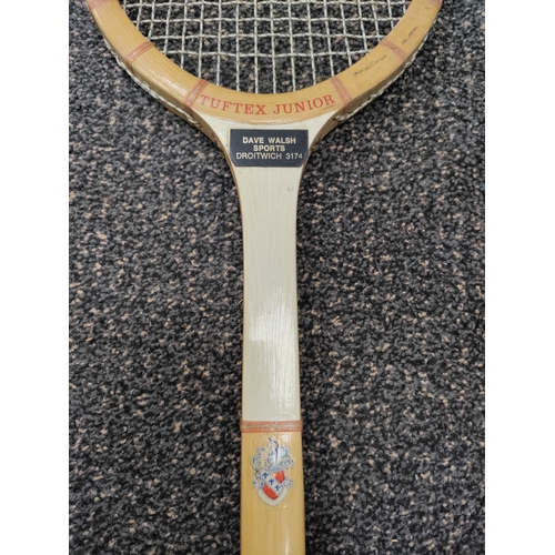 663 - A trio of vintage tennis rackets; Makes include Sondico blue star, Tuftex Junior and Slazenger Royal... 