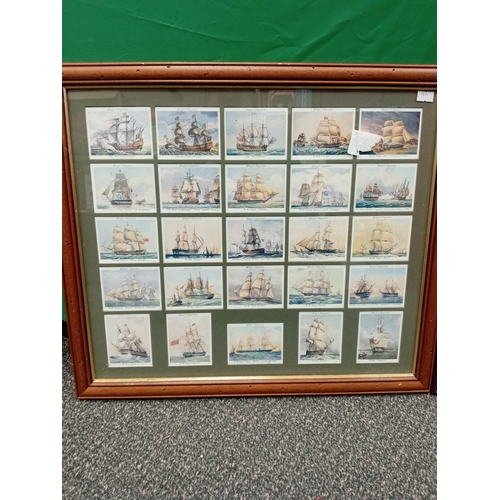 675 - A framed lot of 25 H. M. S Players Cigarette cards and a framed print of Frederick Morgan painting '... 