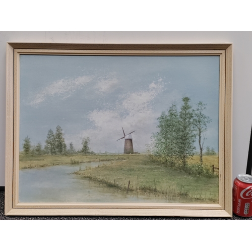 681 - An original oil on board landscape painting of a windmill believed to be Berray Mill. Signed E.Mille... 