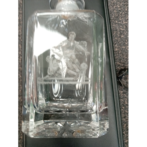 684 - 7 piece Mariner whisky decorated fine continental glassware set. Includes a football decanter.