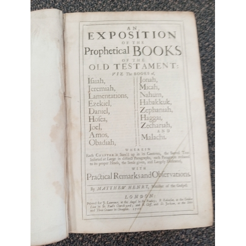 690 - Antique 1712 bible 'An Exposition of the Prophetical Books of the Old Testament' printed in London.