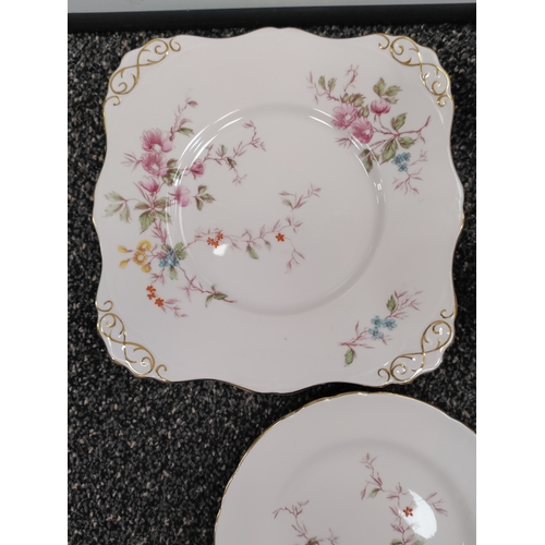 721 - A collection of pink and floral pattern Tuscan fine English bone china. Set includes 4 tea cups, 4 s... 