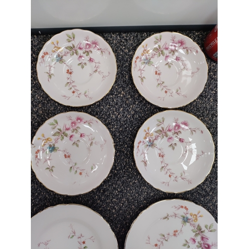 721 - A collection of pink and floral pattern Tuscan fine English bone china. Set includes 4 tea cups, 4 s... 