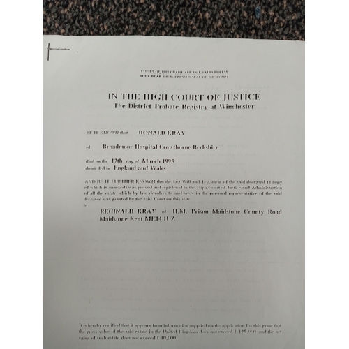 728 - Ron Kray, a copied document from The high court of justice dated 17th March 1995 - The probate/will ... 