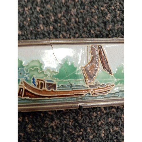 732 - 19th century antique delft tile and two vintage Westraven Utrecht Dutch tiles picturing sailboats.