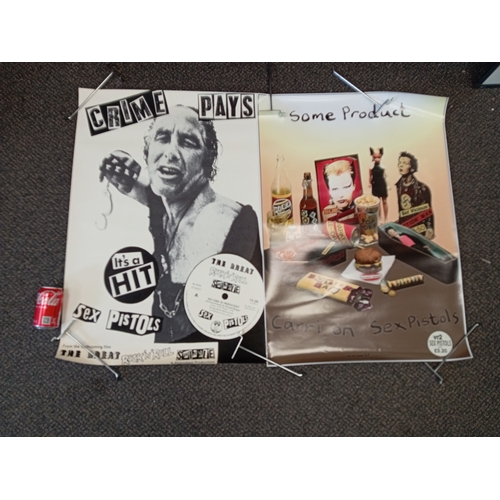 733 - Vintage sex pistols posters. Both measuring H 84cm x W 60cm. One small pin hole top on the top right... 