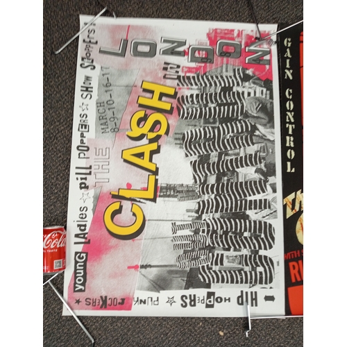 734 - Vintage The Clash posters. Both measuring H 84cm x L 60cm. One small pin hole in each corner of the ... 