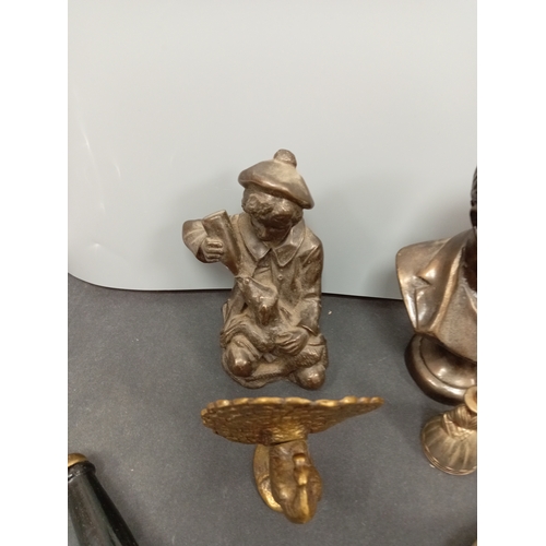 42 - Job lot of odds from house clearance to include a signed Spelter bust of Sir Edward Elgar, a cold ca... 