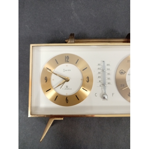 60 - A Swiza gilt brass table clock with barometer/thermometer made Circa 1960 and a small heavy mantle '... 